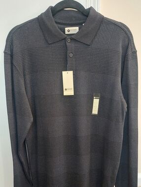 Haggar Men's Long-Sleeve Polo in Charcoal Plaid